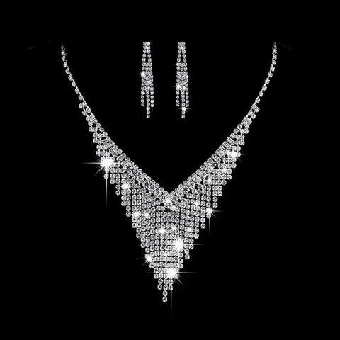 Fashion Crystal Bride Jewelry Set Rhinestone Silver-plated Wedding Dress Banquet Necklace Earring Set Ladies Gift Ewkiki