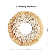 Boho Home Decoration Straw Hand-woven Mirror Wall Decoration Home Decoration Mirrors Bedroom  Macrame Wall Hanging - Ewkiki