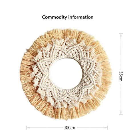Boho Home Decoration Straw Hand-woven Mirror Wall Decoration Home Decoration Mirrors Bedroom  Macrame Wall Hanging - Ewkiki