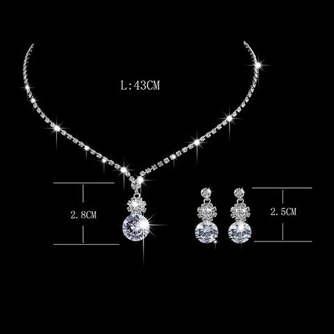 Fashion Crystal Bride Jewelry Set Rhinestone Silver-plated Wedding Dress Banquet Necklace Earring Set Ladies Gift Ewkiki