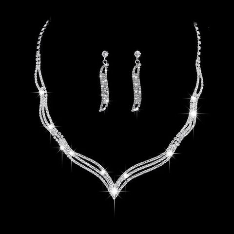 Fashion Crystal Bride Jewelry Set Rhinestone Silver-plated Wedding Dress Banquet Necklace Earring Set Ladies Gift Ewkiki