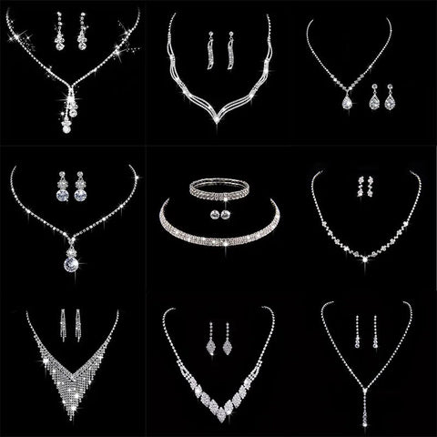 Fashion Crystal Bride Jewelry Set Rhinestone Silver-plated Wedding Dress Banquet Necklace Earring Set Ladies Gift Ewkiki
