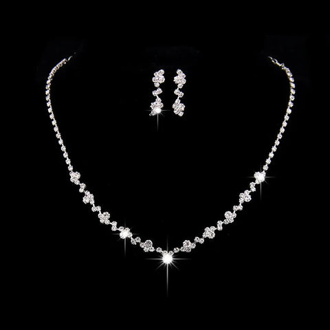 Fashion Crystal Bride Jewelry Set Rhinestone Silver-plated Wedding Dress Banquet Necklace Earring Set Ladies Gift Ewkiki