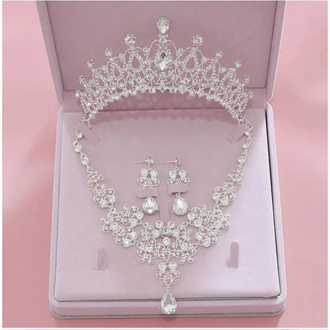 Luxury Bridal Jewelry Sets Women/Girl Gold Color Tiara/Crown Earrings Choker Necklace Bride Jewelry Set Ewkiki