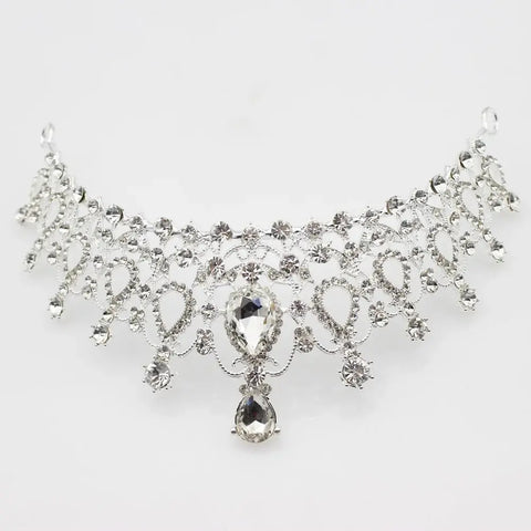 Luxury Bridal Jewelry Sets Women/Girl Gold Color Tiara/Crown Earrings Choker Necklace Bride Jewelry Set Ewkiki