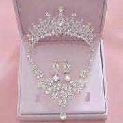 Luxury Bridal Jewelry Sets Women/Girl Gold Color Tiara/Crown Earrings Choker Necklace Bride Jewelry Set Ewkiki