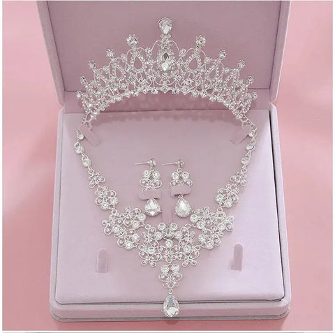 Luxury Bridal Jewelry Sets Women/Girl Gold Color Tiara/Crown Earrings Choker Necklace Bride Jewelry Set Ewkiki
