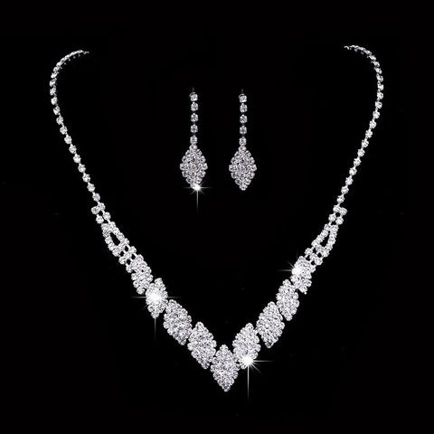 Fashion Crystal Bride Jewelry Set Rhinestone Silver-plated Wedding Dress Banquet Necklace Earring Set Ladies Gift Ewkiki