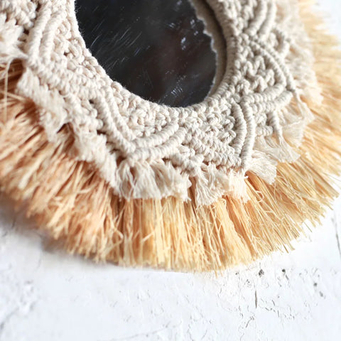 Boho Home Decoration Straw Hand-woven Mirror Wall Decoration Home Decoration Mirrors Bedroom  Macrame Wall Hanging - Ewkiki