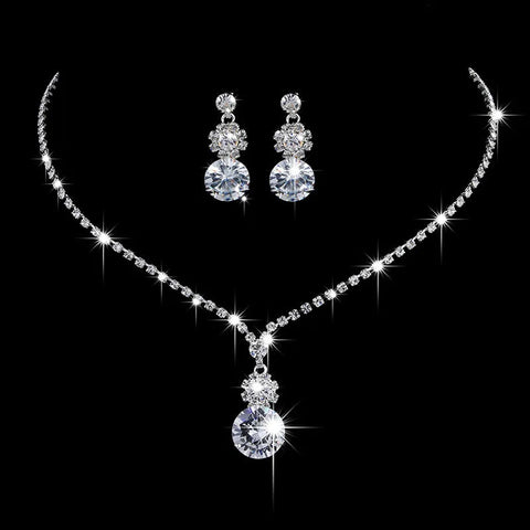 Fashion Crystal Bride Jewelry Set Rhinestone Silver-plated Wedding Dress Banquet Necklace Earring Set Ladies Gift Ewkiki
