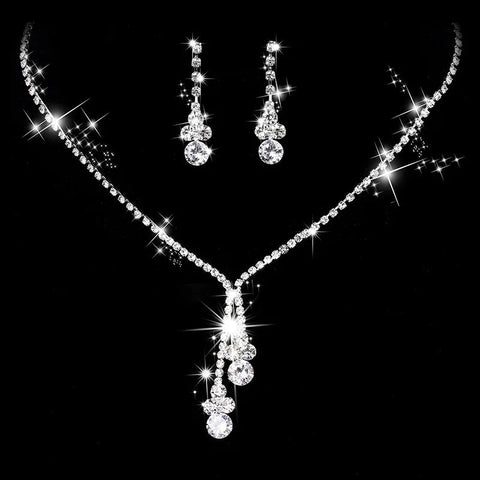 Fashion Crystal Bride Jewelry Set Rhinestone Silver-plated Wedding Dress Banquet Necklace Earring Set Ladies Gift Ewkiki