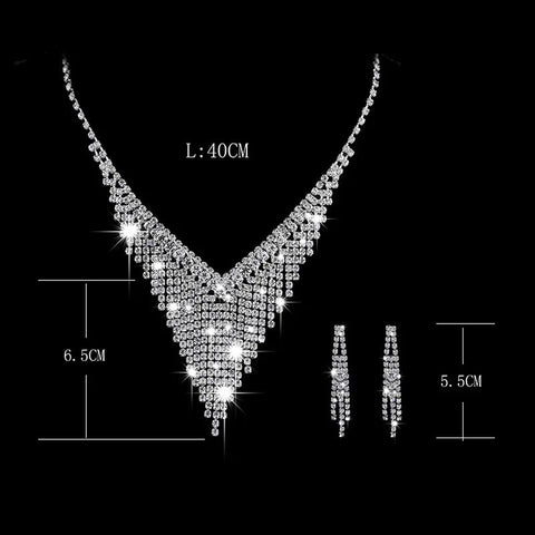 Fashion Crystal Bride Jewelry Set Rhinestone Silver-plated Wedding Dress Banquet Necklace Earring Set Ladies Gift Ewkiki