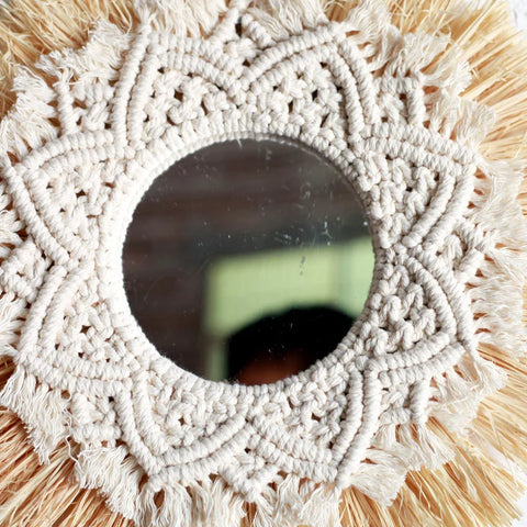 Boho Home Decoration Straw Hand-woven Mirror Wall Decoration Home Decoration Mirrors Bedroom  Macrame Wall Hanging - Ewkiki