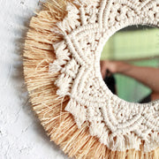 Boho Home Decoration Straw Hand-woven Mirror Wall Decoration Home Decoration Mirrors Bedroom  Macrame Wall Hanging - Ewkiki