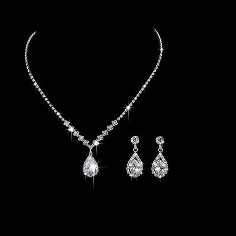 Fashion Crystal Bride Jewelry Set Rhinestone Silver-plated Wedding Dress Banquet Necklace Earring Set Ladies Gift Ewkiki