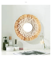 Boho Home Decoration Straw Hand-woven Mirror Wall Decoration Home Decoration Mirrors Bedroom  Macrame Wall Hanging - Ewkiki