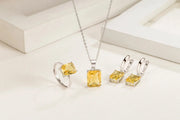 925 Sterling Silver Elegant Jewelry Sets Ring Earrings Necklace For Women Rectangle Geometry Zircon Wedding Accessories Ewkiki