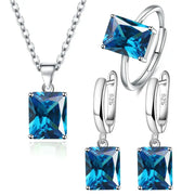 925 Sterling Silver Elegant Jewelry Sets Ring Earrings Necklace For Women Rectangle Geometry Zircon Wedding Accessories Ewkiki