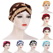 Indian Muslim Women Two Color Hijab Milk Silk Chemical Hat Braided Bead Hijab Islamic Hijab Ladies Bicolor Pearl Baotou Cap Ewkiki