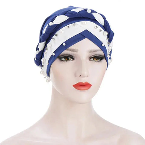 Indian Muslim Women Two Color Hijab Milk Silk Chemical Hat Braided Bead Hijab Islamic Hijab Ladies Bicolor Pearl Baotou Cap Ewkiki
