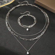 Stainless Steel Jewelry Set Elegant Delicate Pearl Pendant Jewelry Set Luxury Multi-Layer Chain Jewelry Set For Women Jewelry Ewkiki