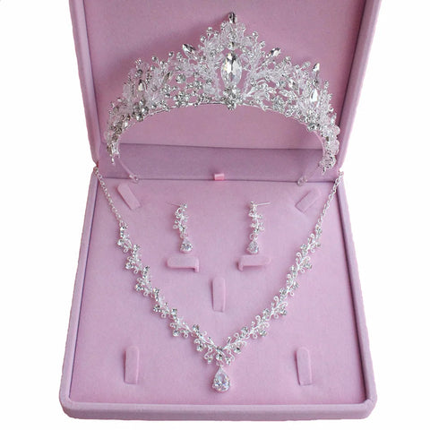 Bridal Jewelry Set Wedding Crowns for Brides Tiaras and Crowns Bride Crystal Rhinestone Necklace Tiara Wedding Hair Accessories Ewkiki