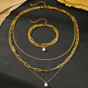 Stainless Steel Jewelry Set Elegant Delicate Pearl Pendant Jewelry Set Luxury Multi-Layer Chain Jewelry Set For Women Jewelry Ewkiki