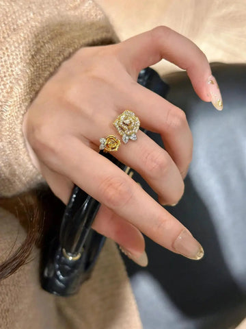 Romantic Sparkling Yellow Rose flower jewelry sets Luxury Exquisite Wedding Engagement inlay Diamond Bracelet Necklace Ring Ewkiki