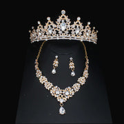 Luxury Bridal Jewelry Sets Women/Girl Gold Color Tiara/Crown Earrings Choker Necklace Bride Jewelry Set Ewkiki