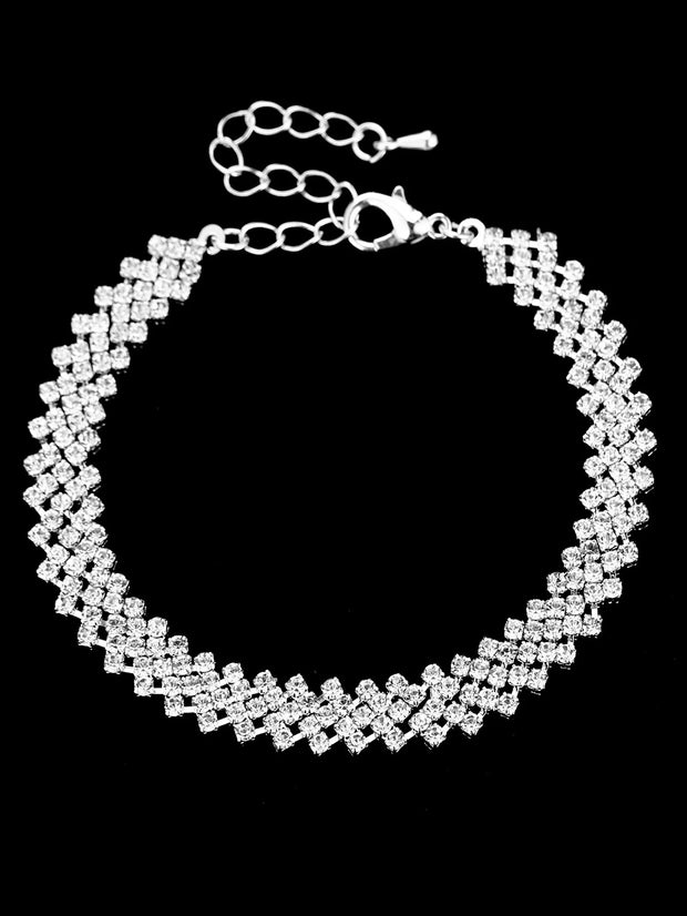 4 Bridal Jewelry Set Rhinestone Necklace Earrings Bracelet Women's Accessories Ewkiki