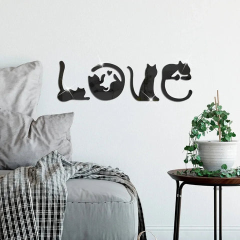 3D LOVE Cat Mirror Wall Sticker Acrylic Paste Home Decoration Cats Wallpaper Bathroom Bedroom Living Door Modern Home Decoration Ewkiki