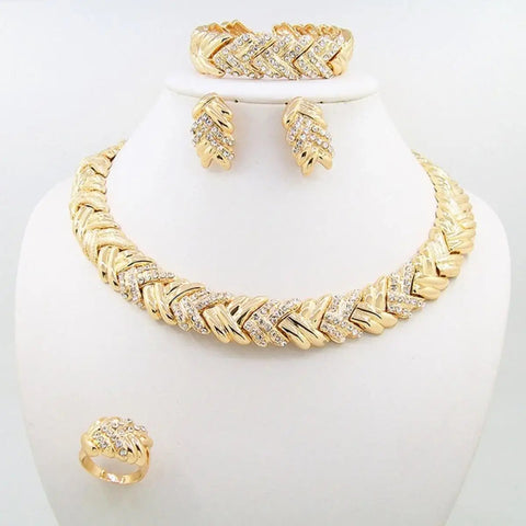 ewelry for Women Fashion Crystal Jewelry Set 18k Gold Plated Rhinestone Clear Crystal Necklace Earrings Accessories Gifts for Pr Ewkiki
