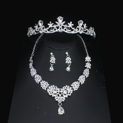 Luxury Bridal Jewelry Sets Women/Girl Gold Color Tiara/Crown Earrings Choker Necklace Bride Jewelry Set Ewkiki