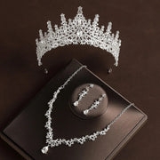 Bridal Wedding Jewelry 4-piece Set, Alloy Crystal Crown&Crystal Necklace&Earrings Women's Classic Wedding Tiaras Ewkiki
