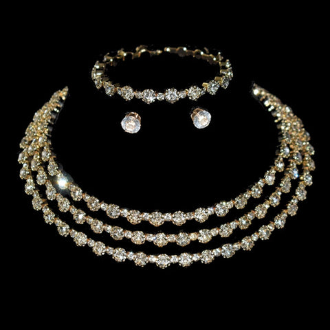 4-piece women's jewelry set with rhinestones, multi-layer collars, earrings, bracelets, wedding party accessories Ewkiki