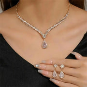 2pcs/set Jewelry Sets Women Elegant Waterdrop Rhinestone Pendant Necklace stud Earrings Wedding Dress Bridal Jewelry Set Ewkiki