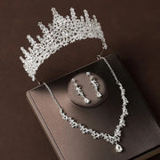 Bridal Wedding Jewelry 4-piece Set, Alloy Crystal Crown&Crystal Necklace&Earrings Women's Classic Wedding Tiaras Ewkiki
