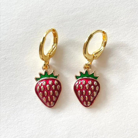 strawberry jewelry necklace earrings set y2k indie jewelry Ewkiki