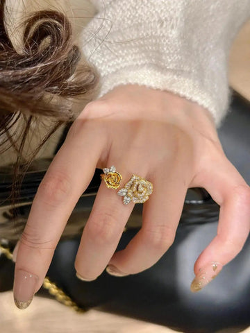 Romantic Sparkling Yellow Rose flower jewelry sets Luxury Exquisite Wedding Engagement inlay Diamond Bracelet Necklace Ring Ewkiki