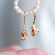 Cute and Exquisite Rabbit Jewelry Sets New in Fun Matte Ancient Gold Craft Earrings for Women Ring Necklace Gifts to Girlfriend Ewkiki