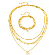 Stainless Steel Jewelry Set Elegant Delicate Pearl Pendant Jewelry Set Luxury Multi-Layer Chain Jewelry Set For Women Jewelry Ewkiki