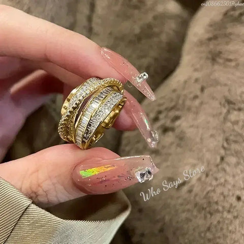 Korea New Fashion Jewelry Exquisite Silver Color Zircon Ring Elegant Women's Opening Adjustable Wedding Gift Luxury Accessory Ewkiki