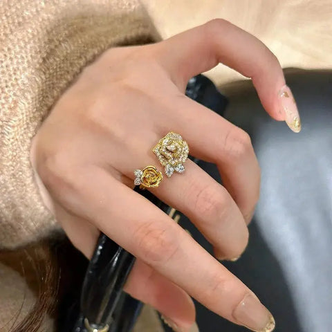 Romantic Sparkling Yellow Rose flower jewelry sets Luxury Exquisite Wedding Engagement inlay Diamond Bracelet Necklace Ring Ewkiki