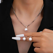 3 Pcs Round Pearl Jewelry Set Of Earring Pendant Necklace For Women Exquisite Fashion Rhinestone Double Wedding Jewelry Set Gift Ewkiki
