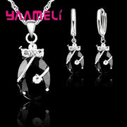 New Fashion Vintage Jewelry Sets For Women 925 Sterling Silver Crystal Stone Pendant Charms Wedding Necklace Hoop Earrings Ewkiki