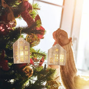 Christmas Wooden House Decor Christmas Led Light Wooden House Decorations Tabletop Hangable Ornaments Christmas Party Supplies Ewkiki