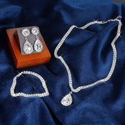 4 Pieces Luxurious Jewelry Set Exquisite Rhinestone Pendant Elegant Women's Crystal Silver Plated Necklace Earrings Bracelet Set Ewkiki