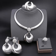 Dubai Jewelry Set For Women Silver Plated Luxury Necklace Earrings Bracelet And Ring Set Jewelry For Wedding Party Trending ﻿ Ewkiki