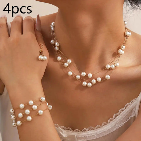 Women's Elegant Jewelry Set Multi-layered Imitation Pearl Necklaces Bracelets Earrings Simple Daily Wear Dating Party Weddings Ewkiki