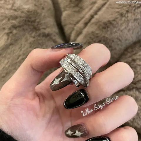 Korea New Fashion Jewelry Exquisite Silver Color Zircon Ring Elegant Women's Opening Adjustable Wedding Gift Luxury Accessory Ewkiki
